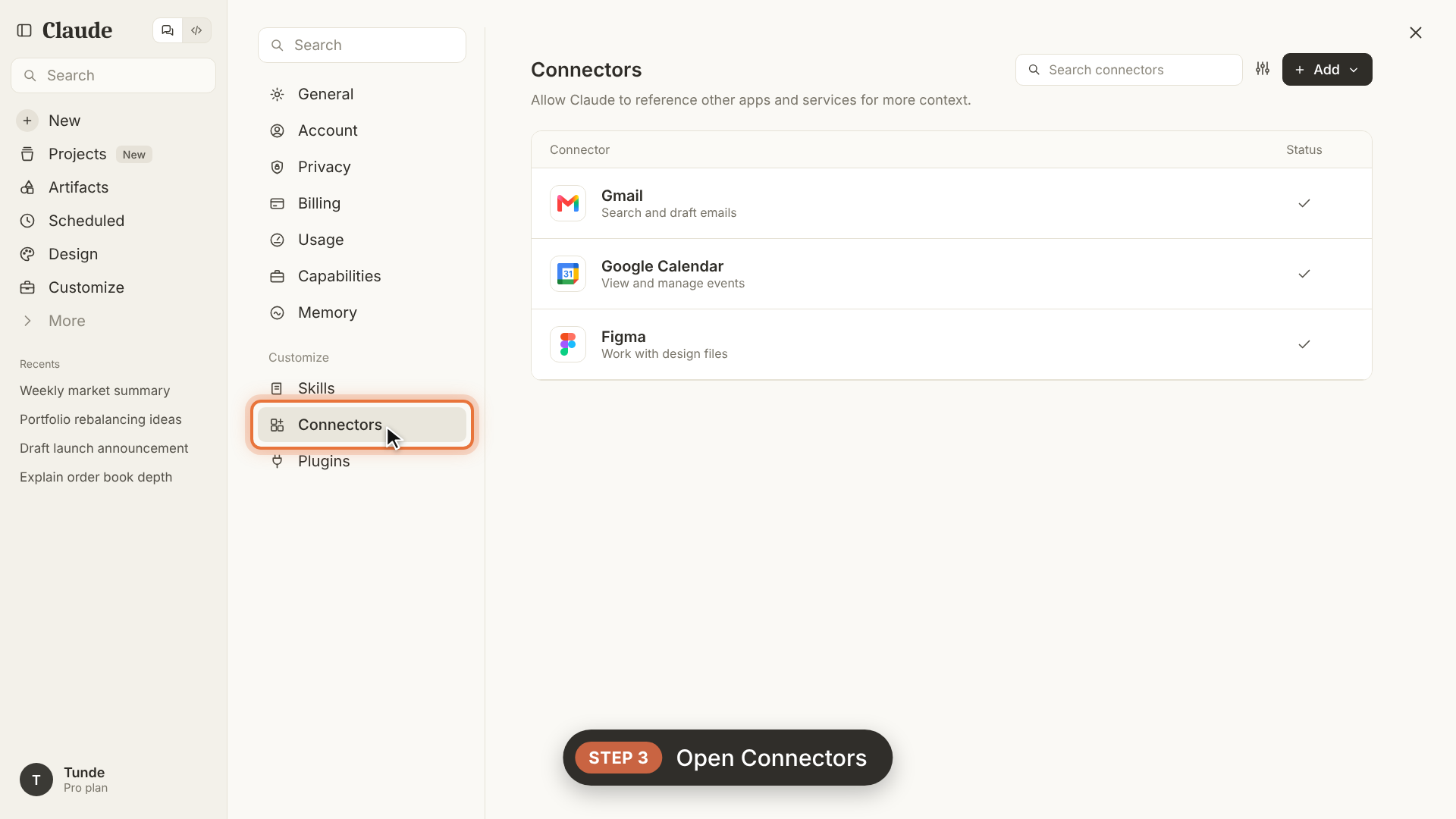Step 3 = Look for connector