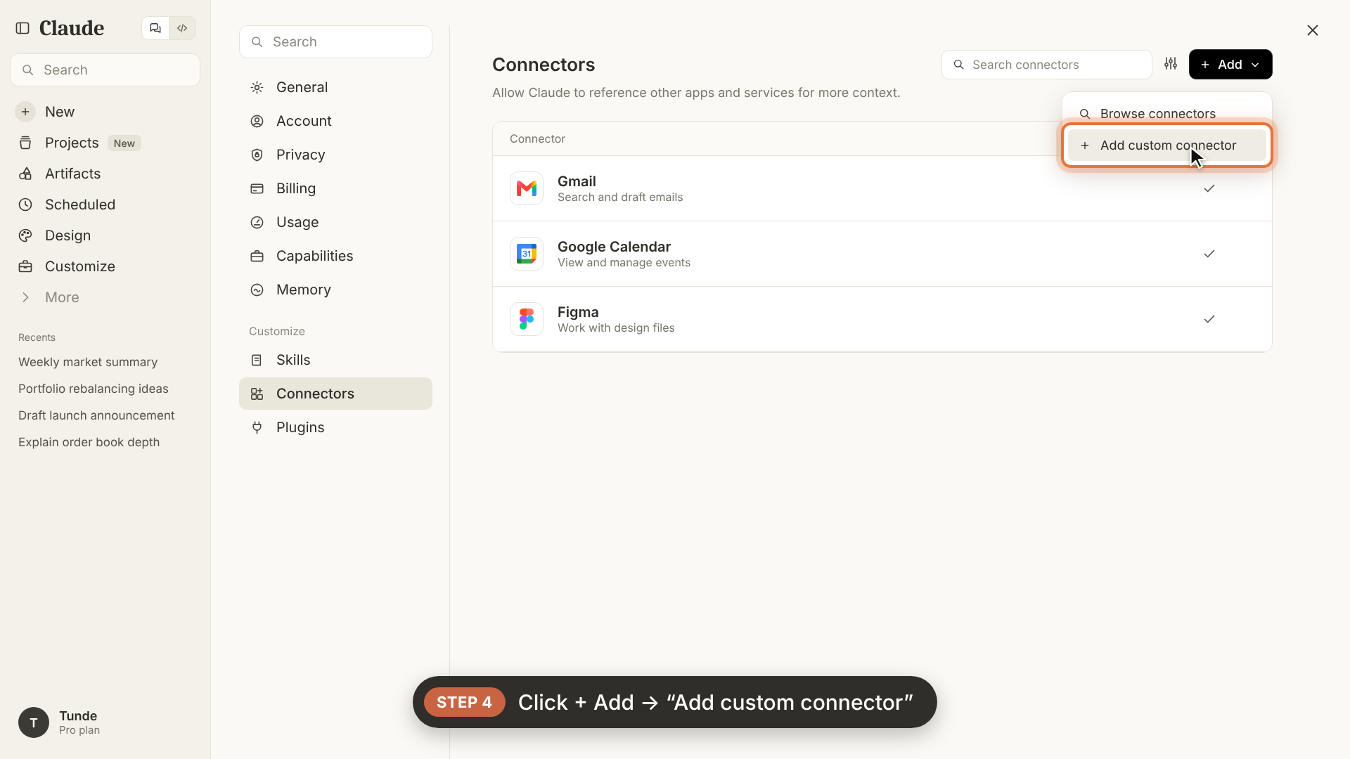 Step 4 = Add custom connector