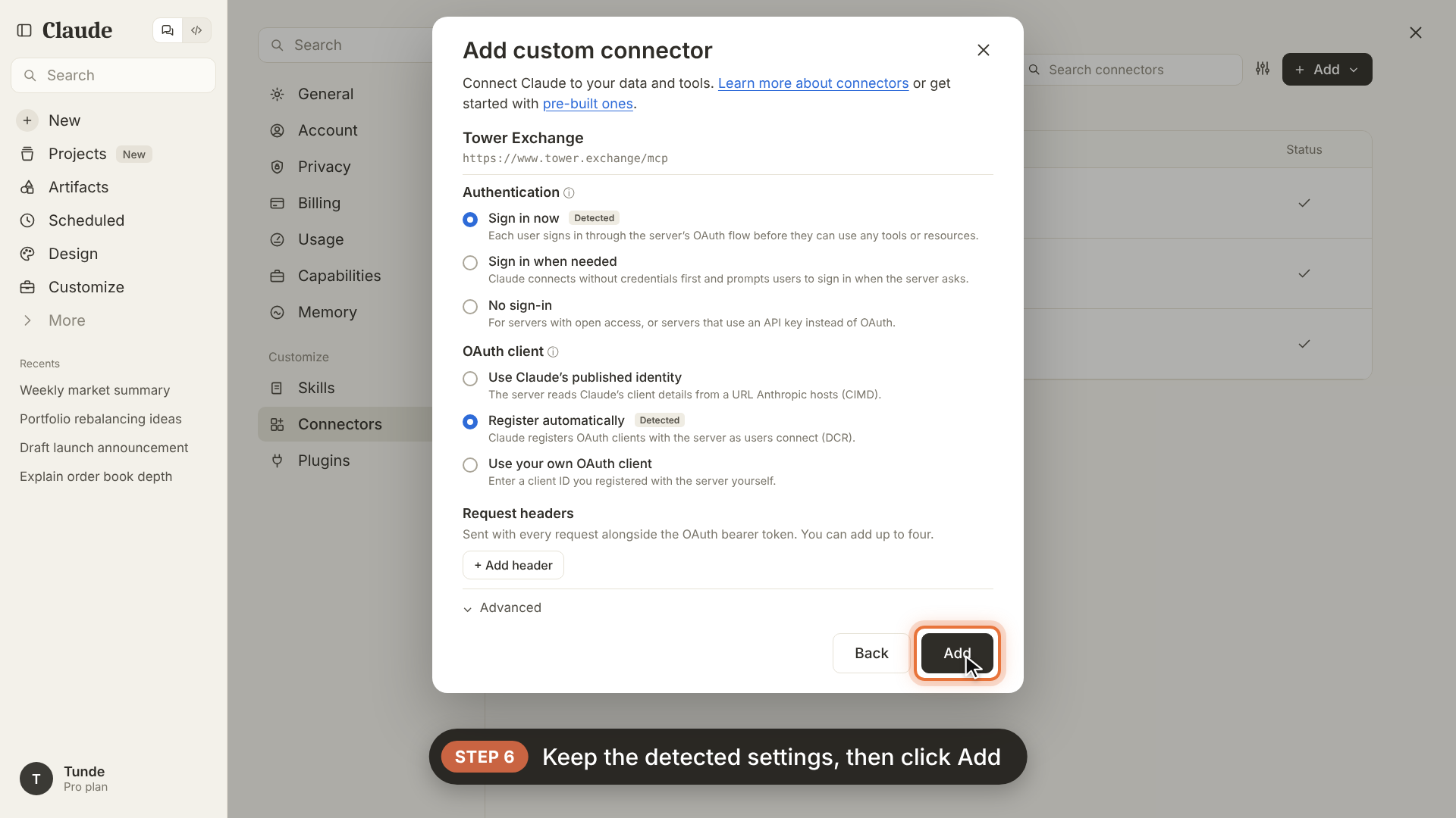 Step 6b: Keep detected settings and click Add