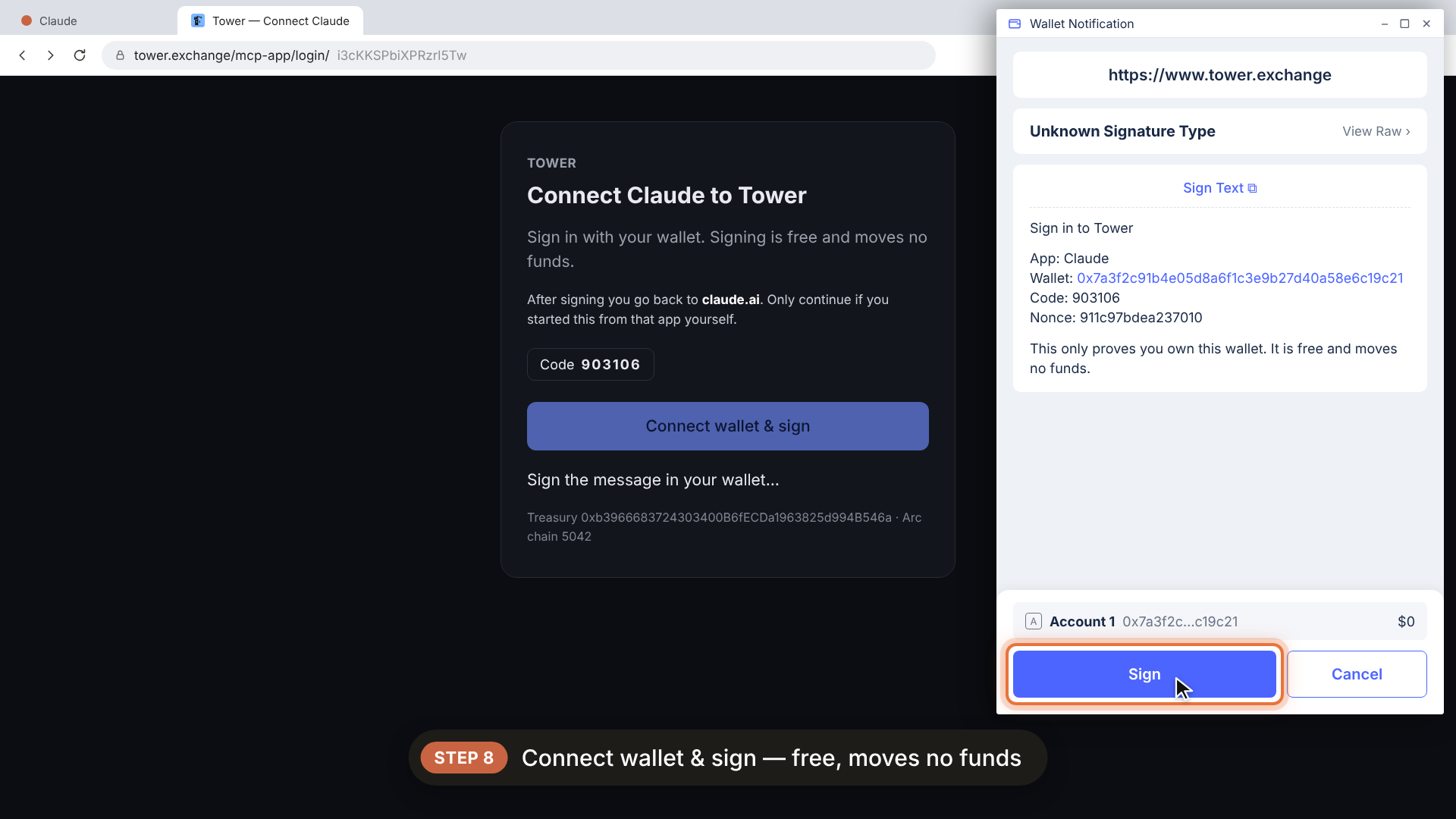 Step 8: Connect wallet and sign