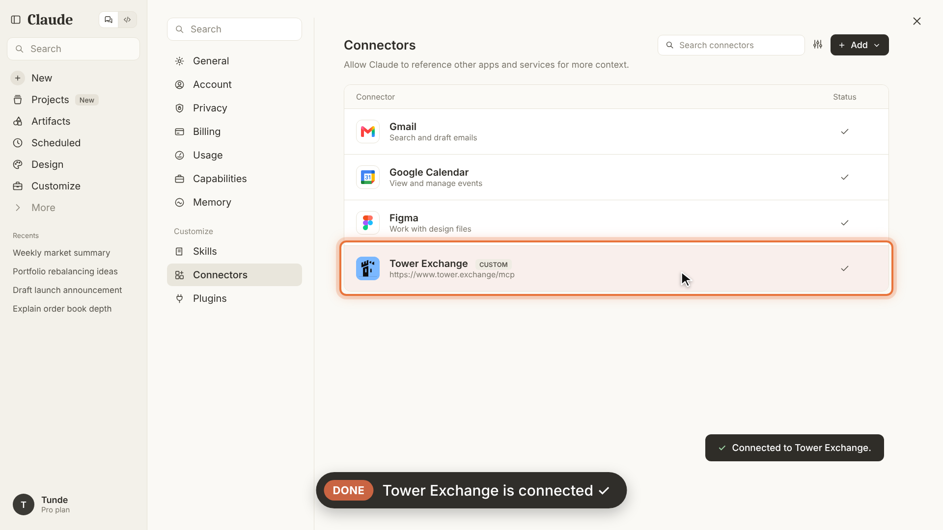 Step 9c: Connected to Tower Exchange