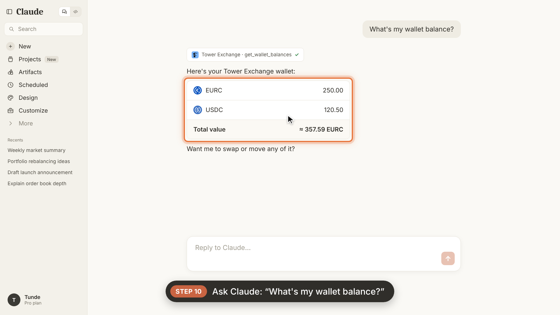 Step 10: Ask Claude wallet balance