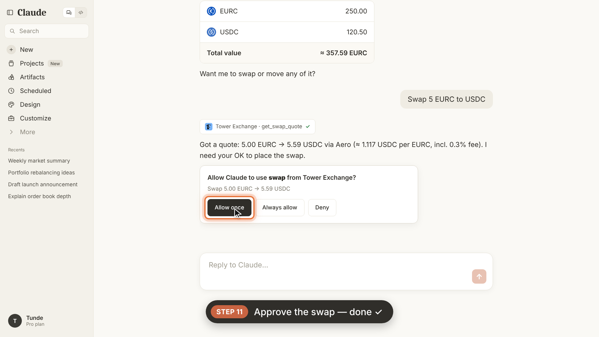 Step 11a: Approve swap permission